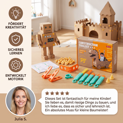Sicheres 100-teiliges MINT-Konstruktionsset aus Pappe mit Werkzeugset für Kinder