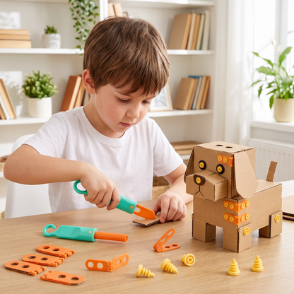 Sicheres 100-teiliges MINT-Konstruktionsset aus Pappe mit Werkzeugset für Kinder