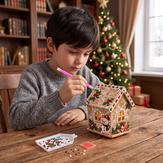 DIY-3D-Lebkuchenhaus-Puzzle aus Holz & Diamond-Art-Set