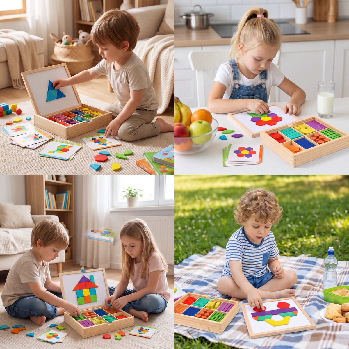 Magnetisches geometrisches Formenpuzzle aus Holz für Kinder