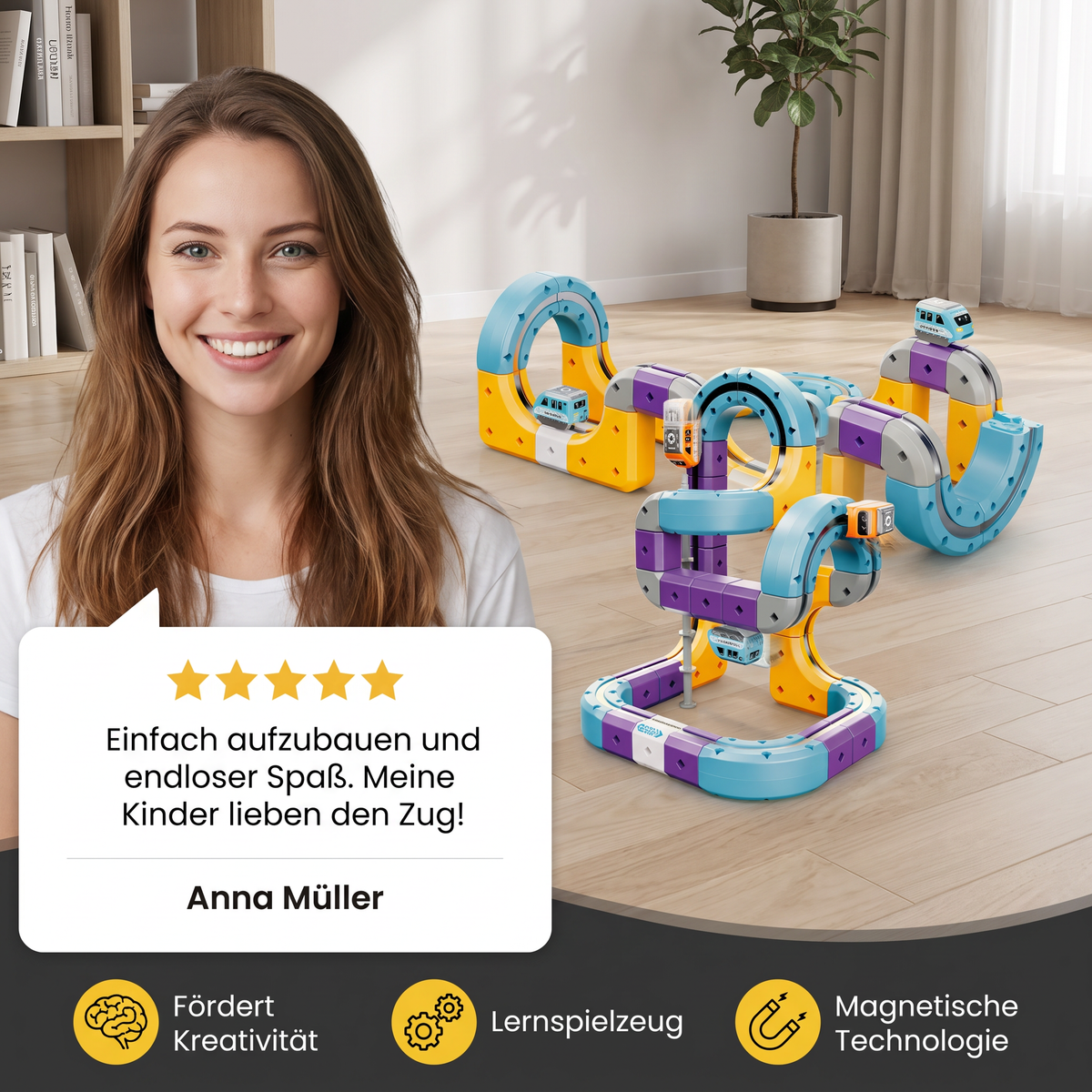 DIY-Schwerkraft-Würfelbahn-Bauset mit elektrischem Zug