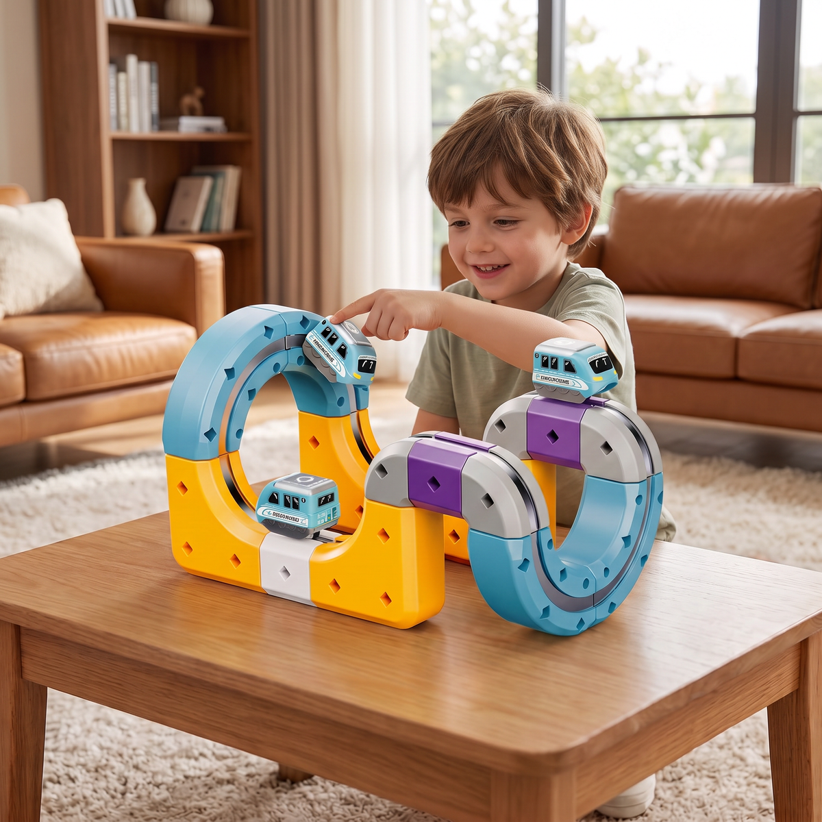 DIY-Schwerkraft-Würfelbahn-Bauset mit elektrischem Zug