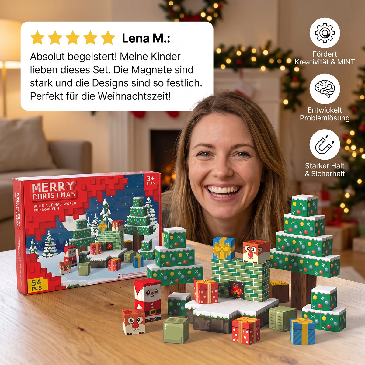 54-teiliges Weihnachts-Magnetbausteinset – Festliches MINT-Konstruktionsspielzeug