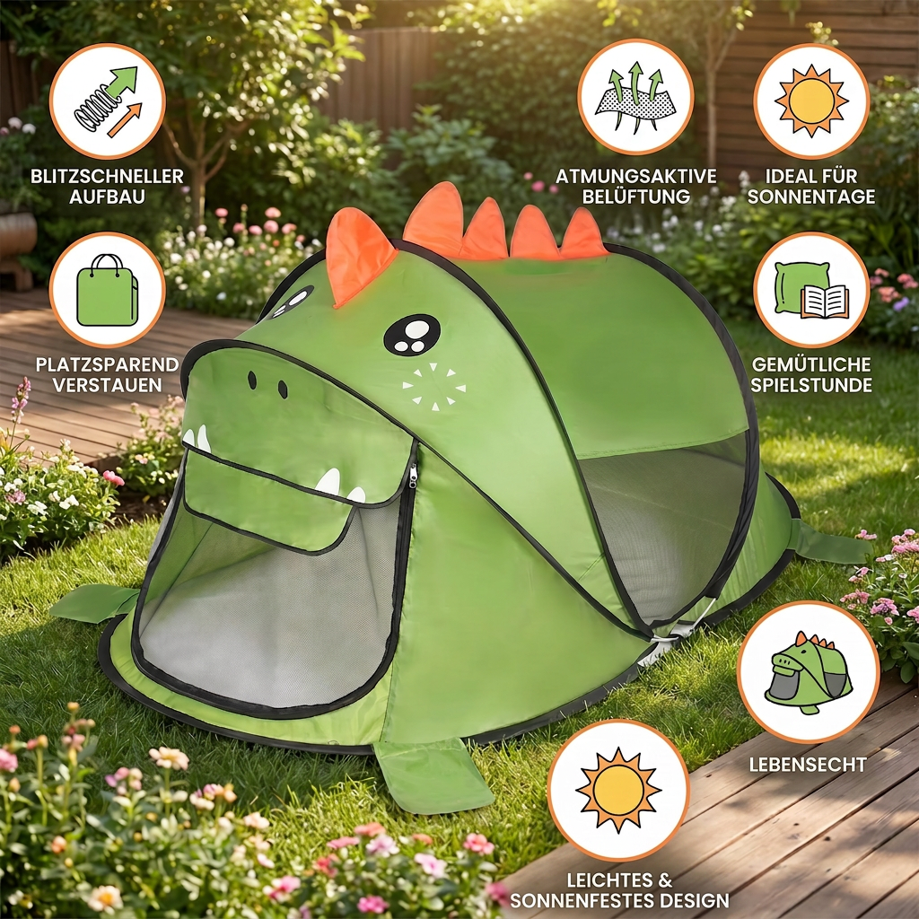 Faltbares Dino-Spielzelt für Kinder – perfekt für warme Tage & gemütliche Spielstunden