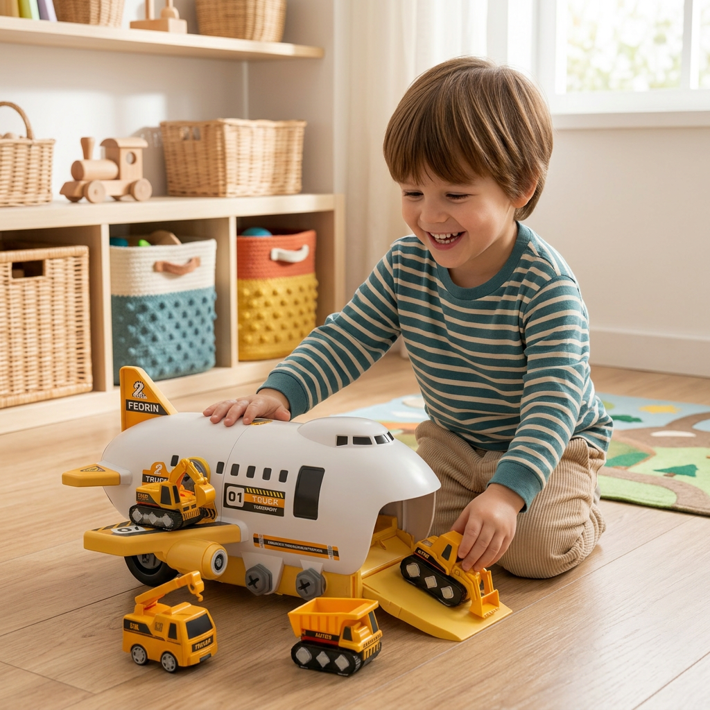 DIY-Spielset „Flugzeug-Transport-Lkw“ mit Baufahrzeugen