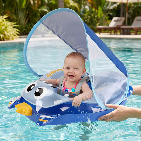 Aufblasbarer Baby-Schwimmring mit Schultergurten & Sonnendach – Sicherer Pool-Sitz für Babys