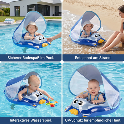 Aufblasbarer Baby-Schwimmring mit Schultergurten & Sonnendach – Sicherer Pool-Sitz für Babys
