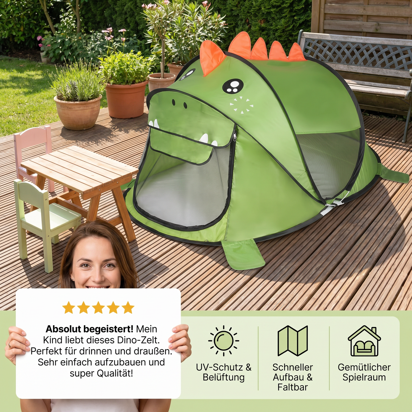 Faltbares Dino-Spielzelt für Kinder – perfekt für warme Tage & gemütliche Spielstunden