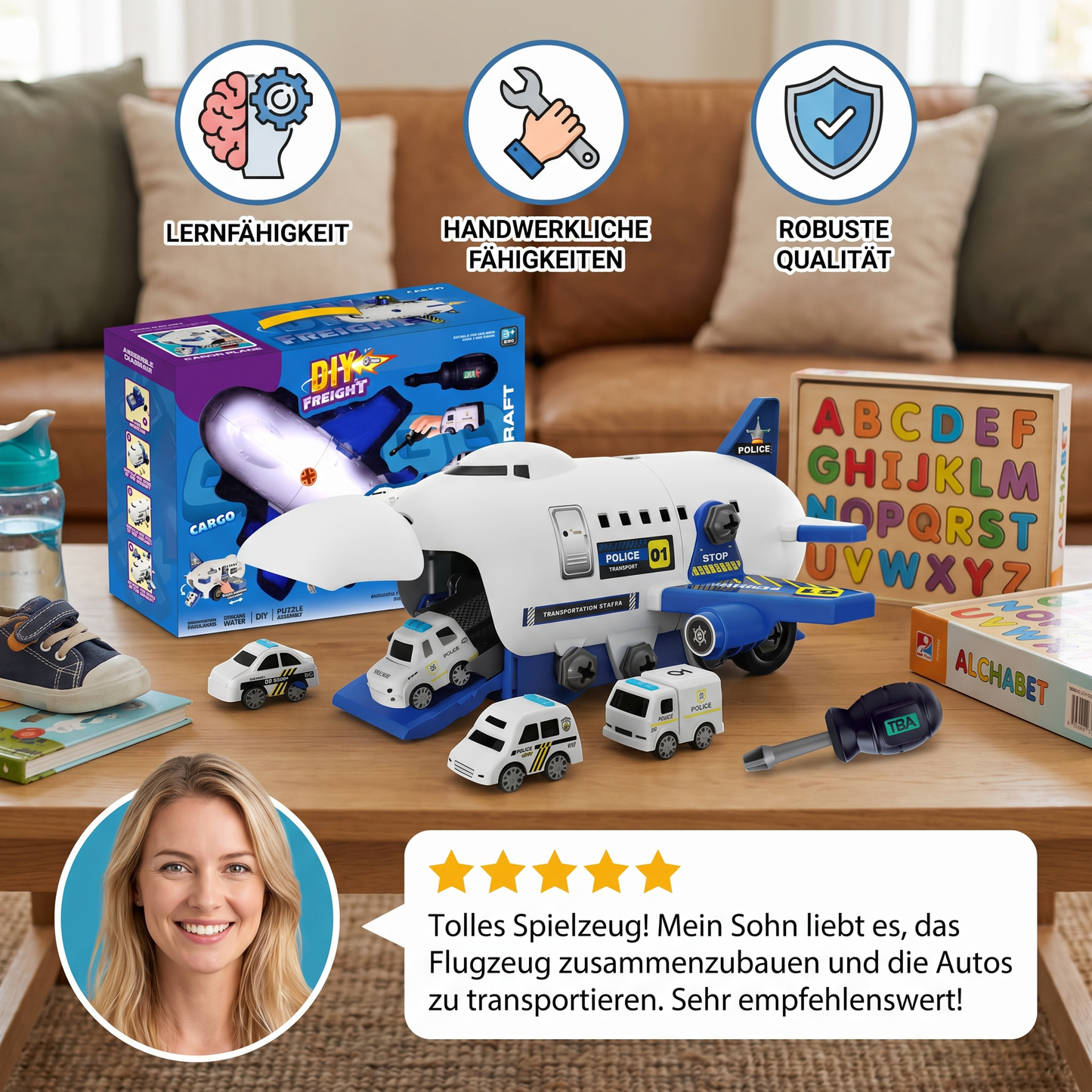DIY-Spielset „Flugzeug-Transport-Lkw“ mit Baufahrzeugen