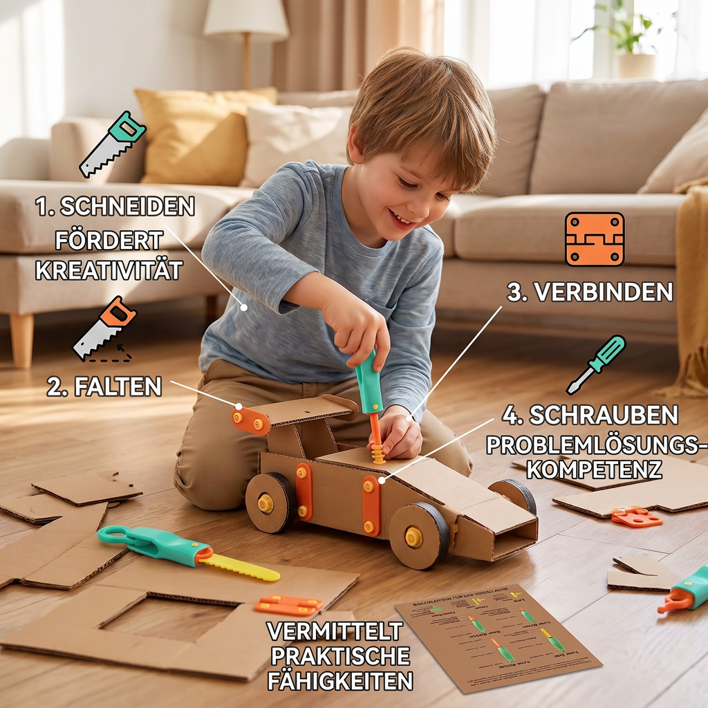 Sicheres 100-teiliges MINT-Konstruktionsset aus Pappe mit Werkzeugset für Kinder