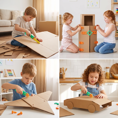 Sicheres 100-teiliges MINT-Konstruktionsset aus Pappe mit Werkzeugset für Kinder