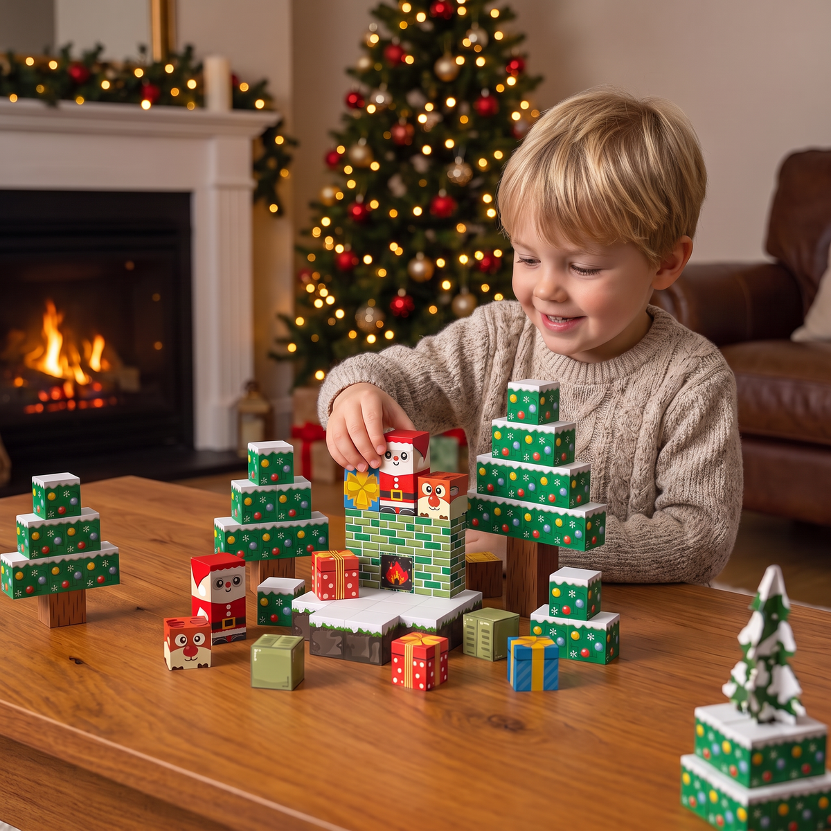 54-teiliges Weihnachts-Magnetbausteinset – Festliches MINT-Konstruktionsspielzeug