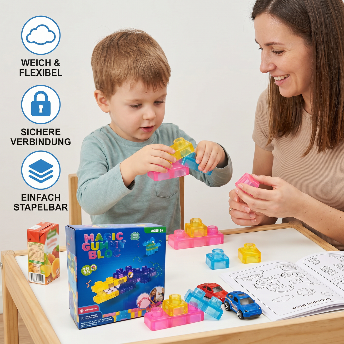 Zauberhafte Gummiblockchen, weiche Bausteine für Kinder