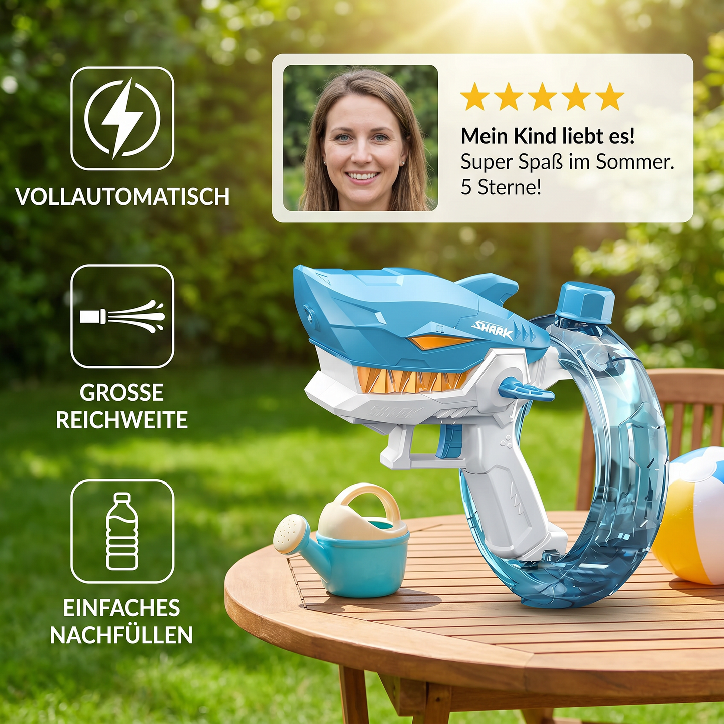 Elektrische Hai-Wasserpistole für Kinder – Vollautomatischer Wasserspaß für heiße Sommertage