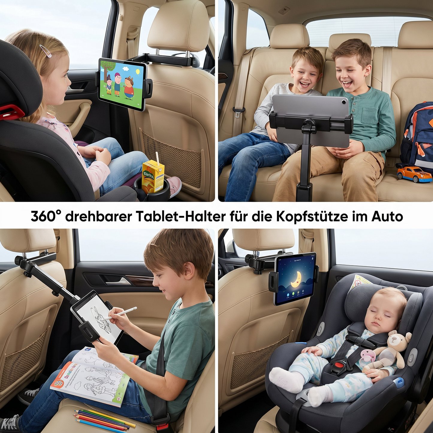 Um 360° drehbarer Tablet-Halter für die Kopfstütze im Auto – Halterung für Tablets auf dem Rücksitz