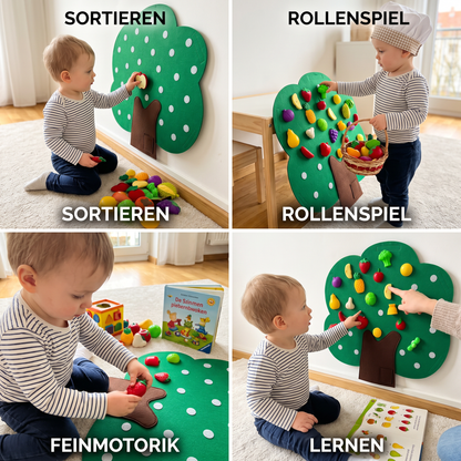 Aktivitätsbrett „Obstbaum“ aus Filz – Montessori-Lernspielzeug