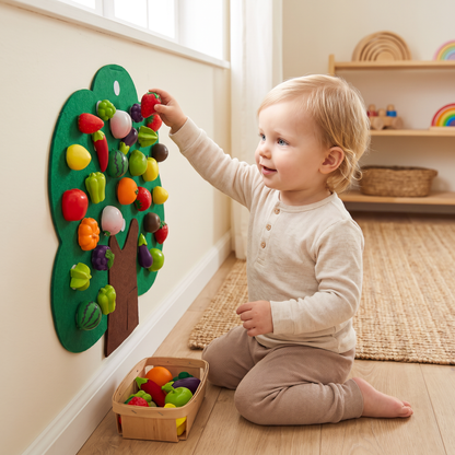 Aktivitätsbrett „Obstbaum“ aus Filz – Montessori-Lernspielzeug