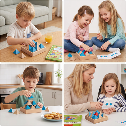 Holzpuzzle mit geometrischen Mustern – Spiel zur Förderung von Logik und räumlichem Denken