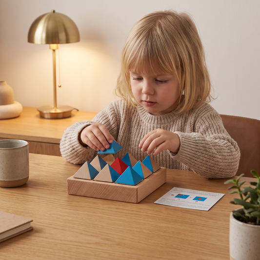 Holzpuzzle mit geometrischen Mustern – Spiel zur Förderung von Logik und räumlichem Denken