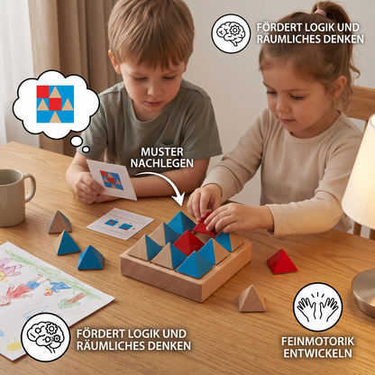 Holzpuzzle mit geometrischen Mustern – Spiel zur Förderung von Logik und räumlichem Denken