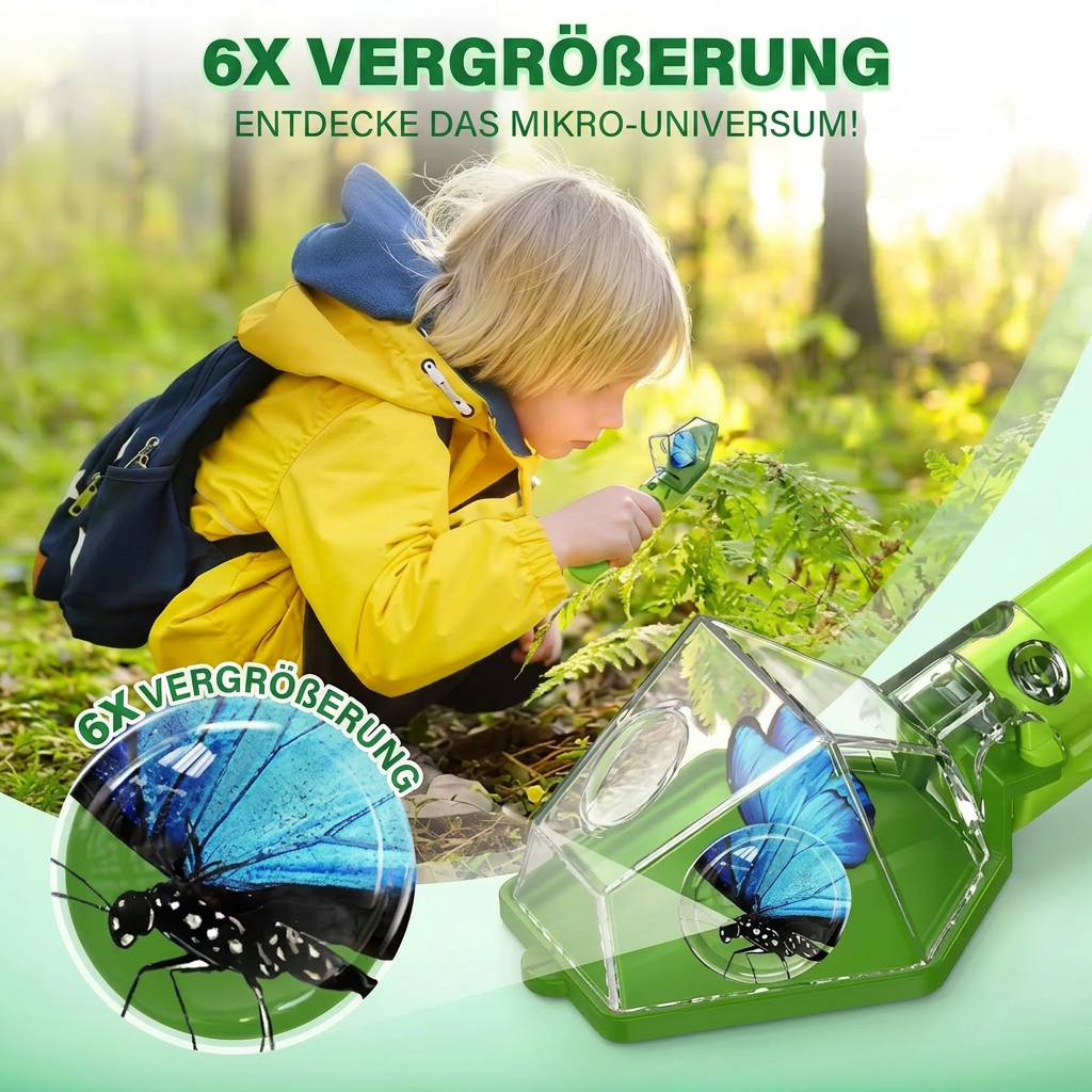 Insektenfanger für Kinder mit 6-facher Lupe – Hilfsmittel zur Insektenbeobachtung für Entdeckungen im Freien