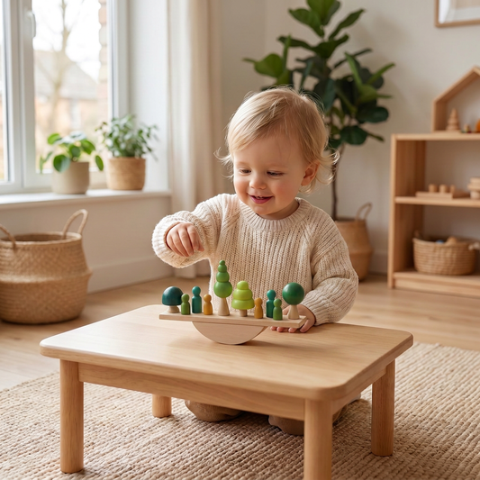 Montessori Balance-Wippe mit Holzsteinen