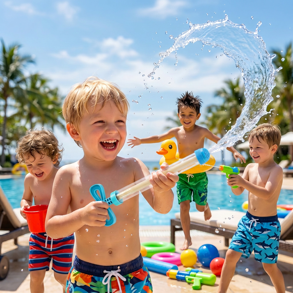Kinder Wasser Spritz Blaster – Handliches Zieh-Spritz Spielzeug für draußen
