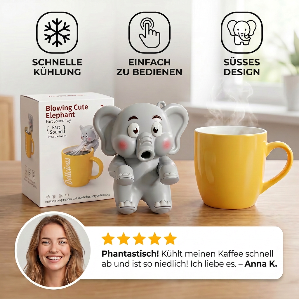 Tasse mit niedlichen Tiermotiven und Kühlventilator