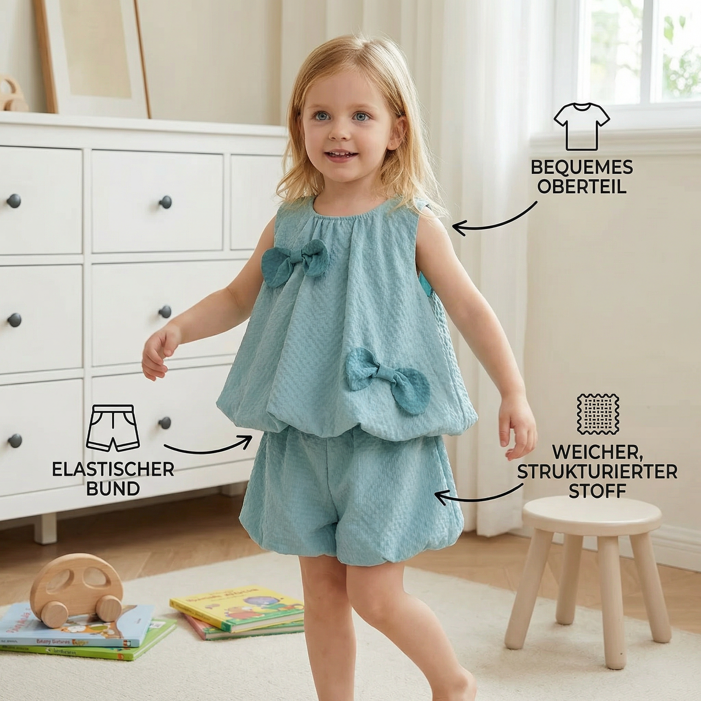 Trendiges 2-teiliges Mädchen-Set – Grünes Outfit mit Schleifen-Details