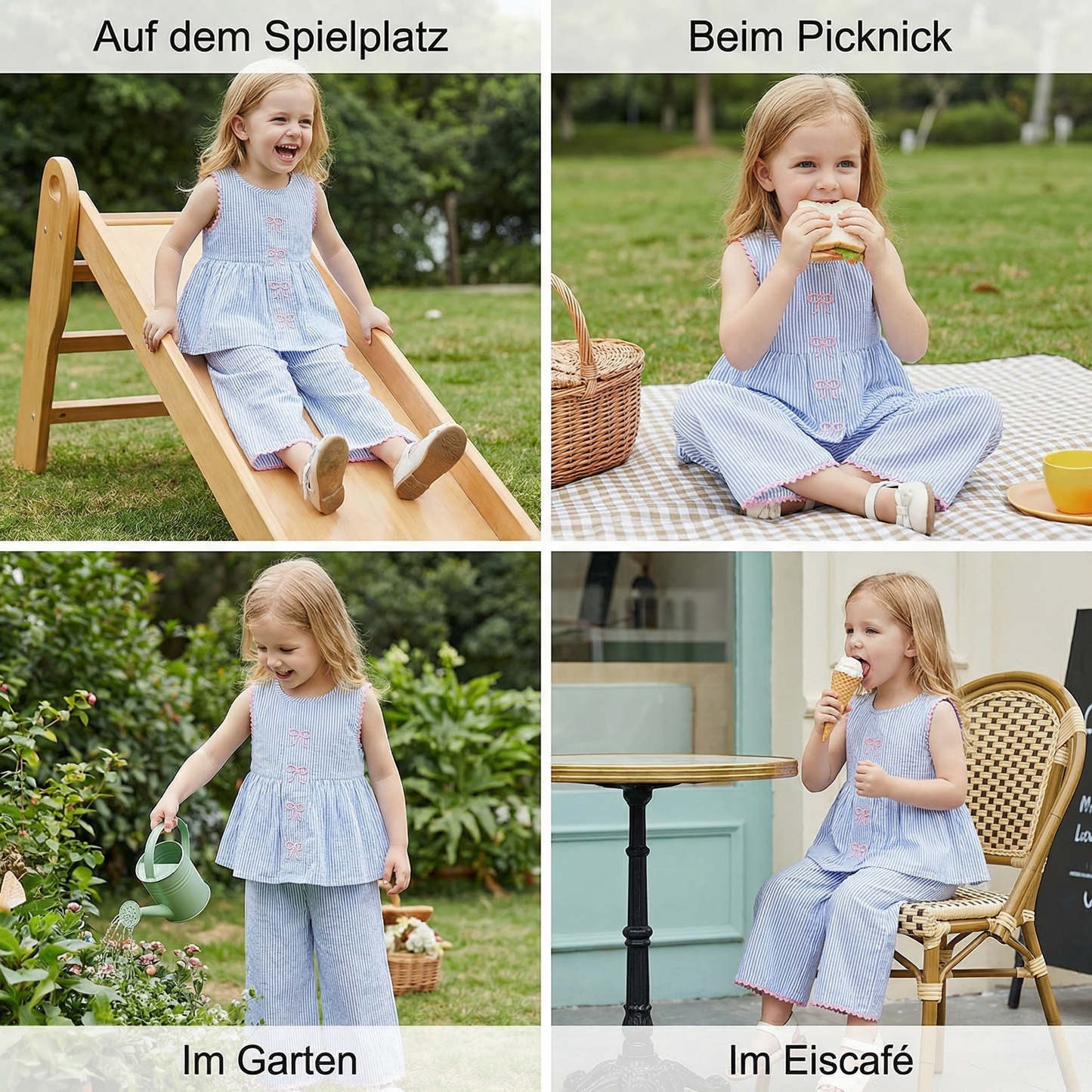 Sommerliches Mädchen-Set mit Streifen & Schleifenstickerei – Süßes 2-teiliges Outfit