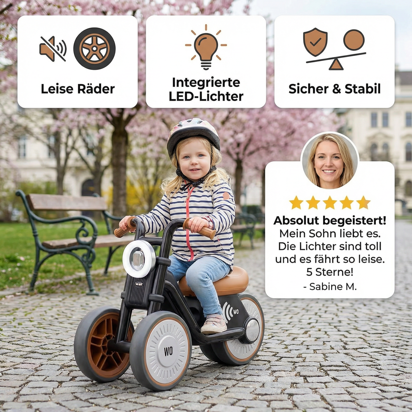 Stylisches Kinder Dreirad mit Reifen Lautlos Technologie und Licht