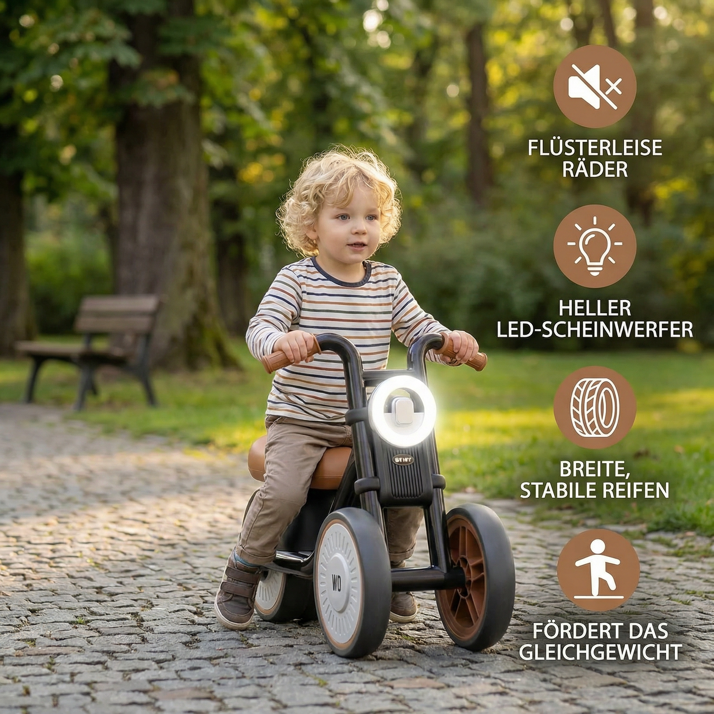 Stylisches Kinder Dreirad mit Reifen Lautlos Technologie und Licht