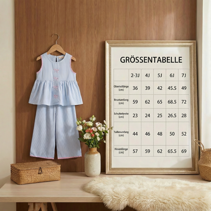 Sommerliches Mädchen-Set mit Streifen & Schleifenstickerei – Süßes 2-teiliges Outfit