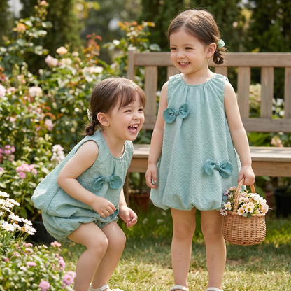 Trendiges 2-teiliges Mädchen-Set – Grünes Outfit mit Schleifen-Details