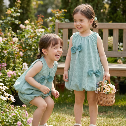 Trendiges 2-teiliges Mädchen-Set – Grünes Outfit mit Schleifen-Details