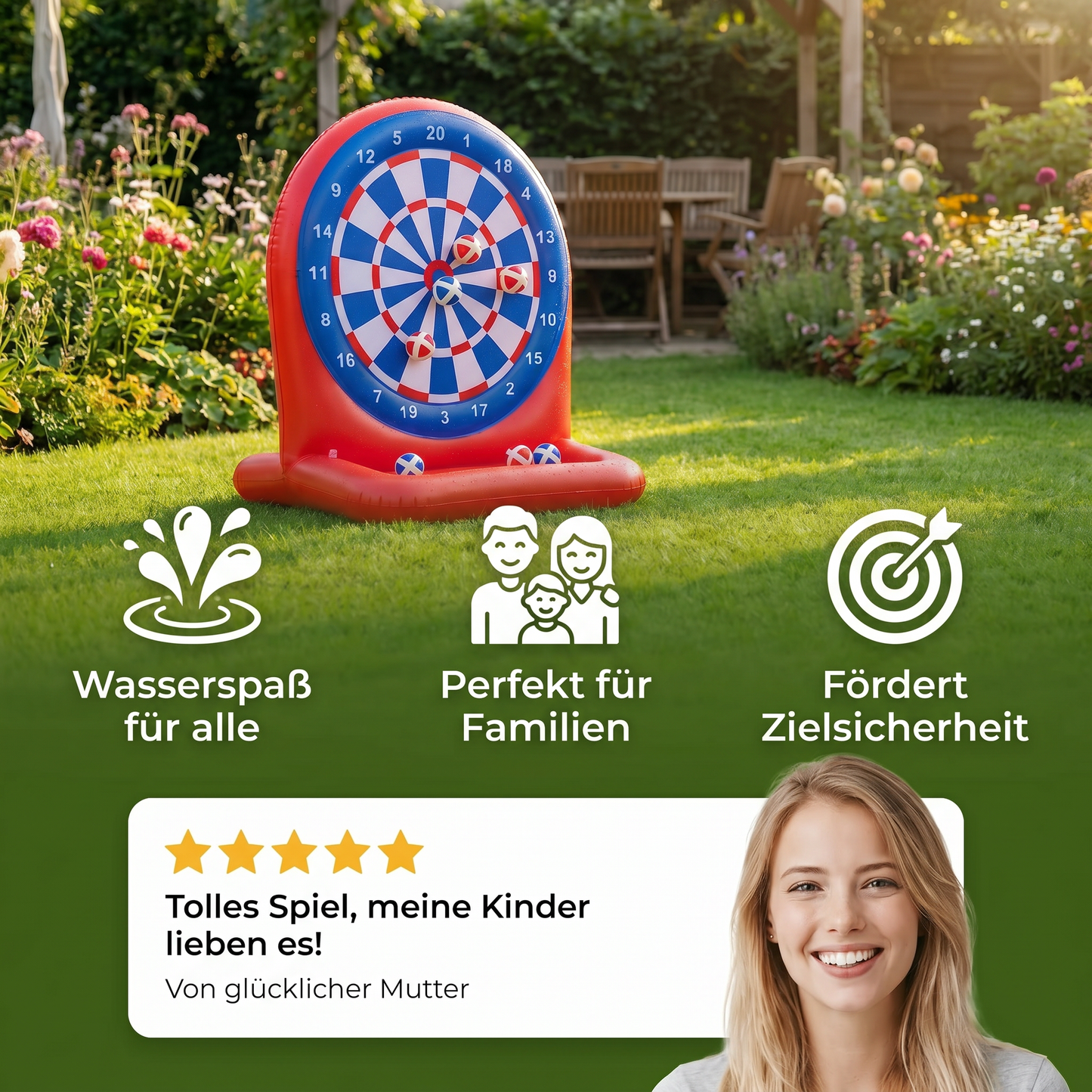 Aufblasbares Wasser-Zielspiel mit Darts – Outdoor-Wurfspiel für den Garten