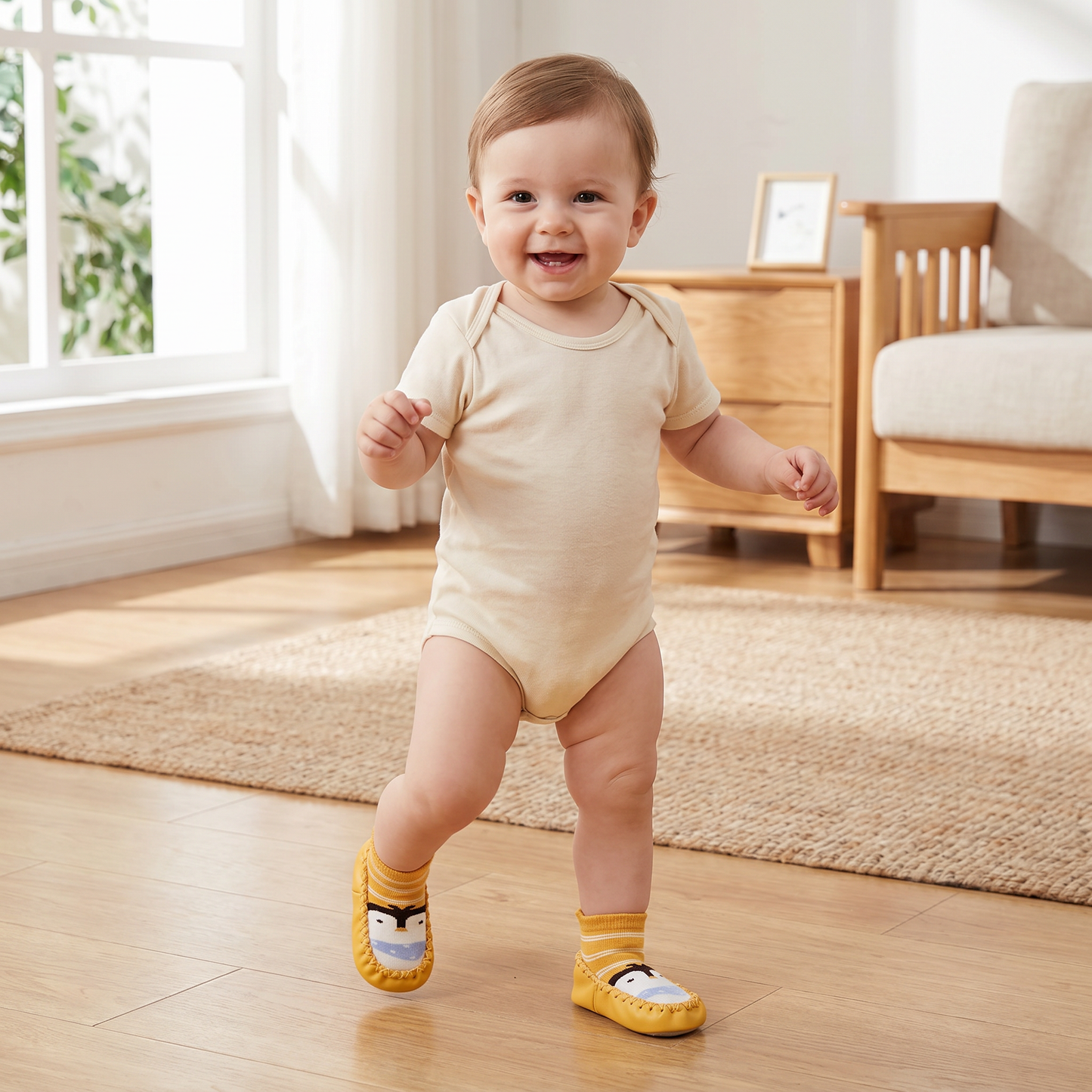 Atmungsaktive Babysocken – Rutschfeste Laufsocken mit weicher Sohle für Säuglinge und Kleinkinder