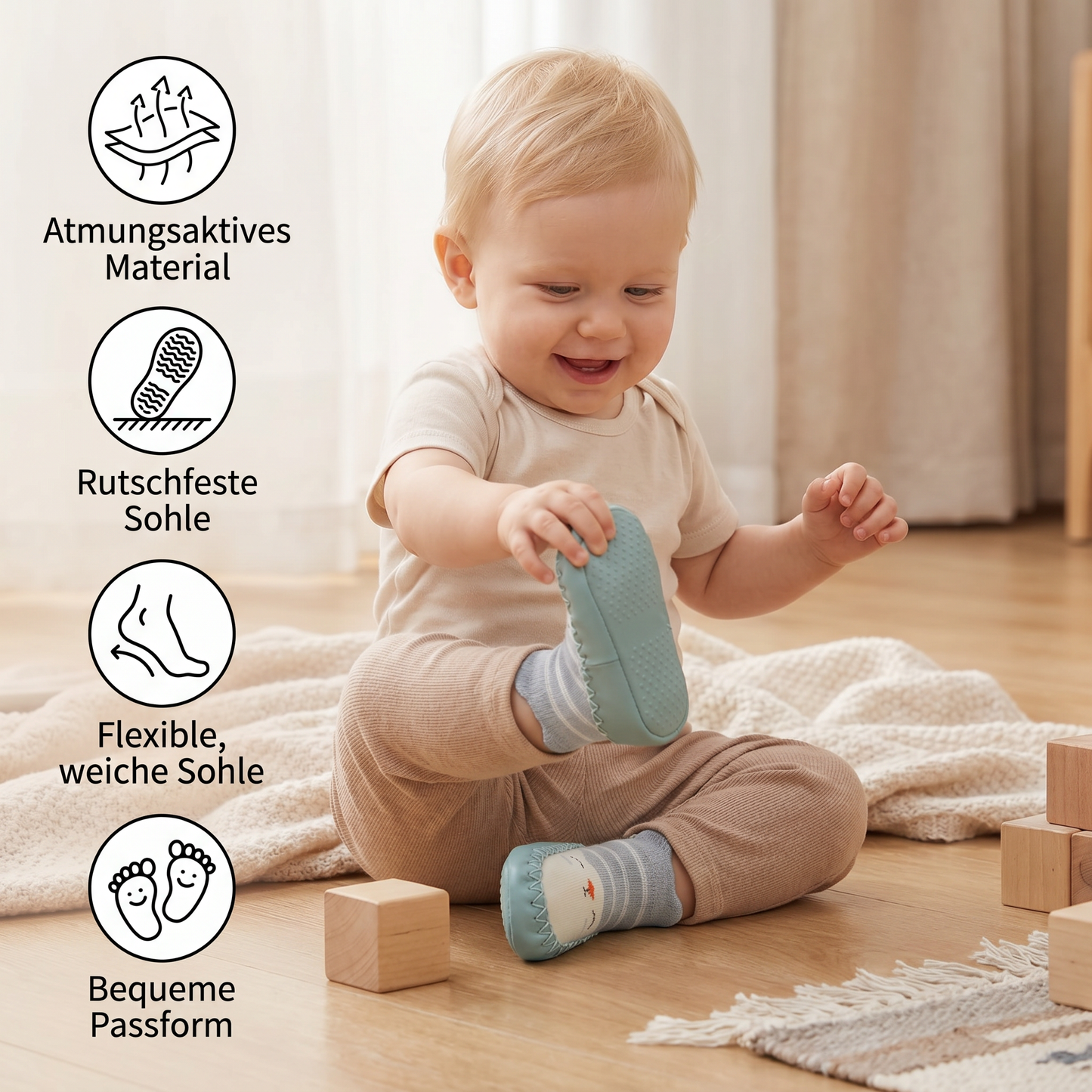 Atmungsaktive Babysocken – Rutschfeste Laufsocken mit weicher Sohle für Säuglinge und Kleinkinder