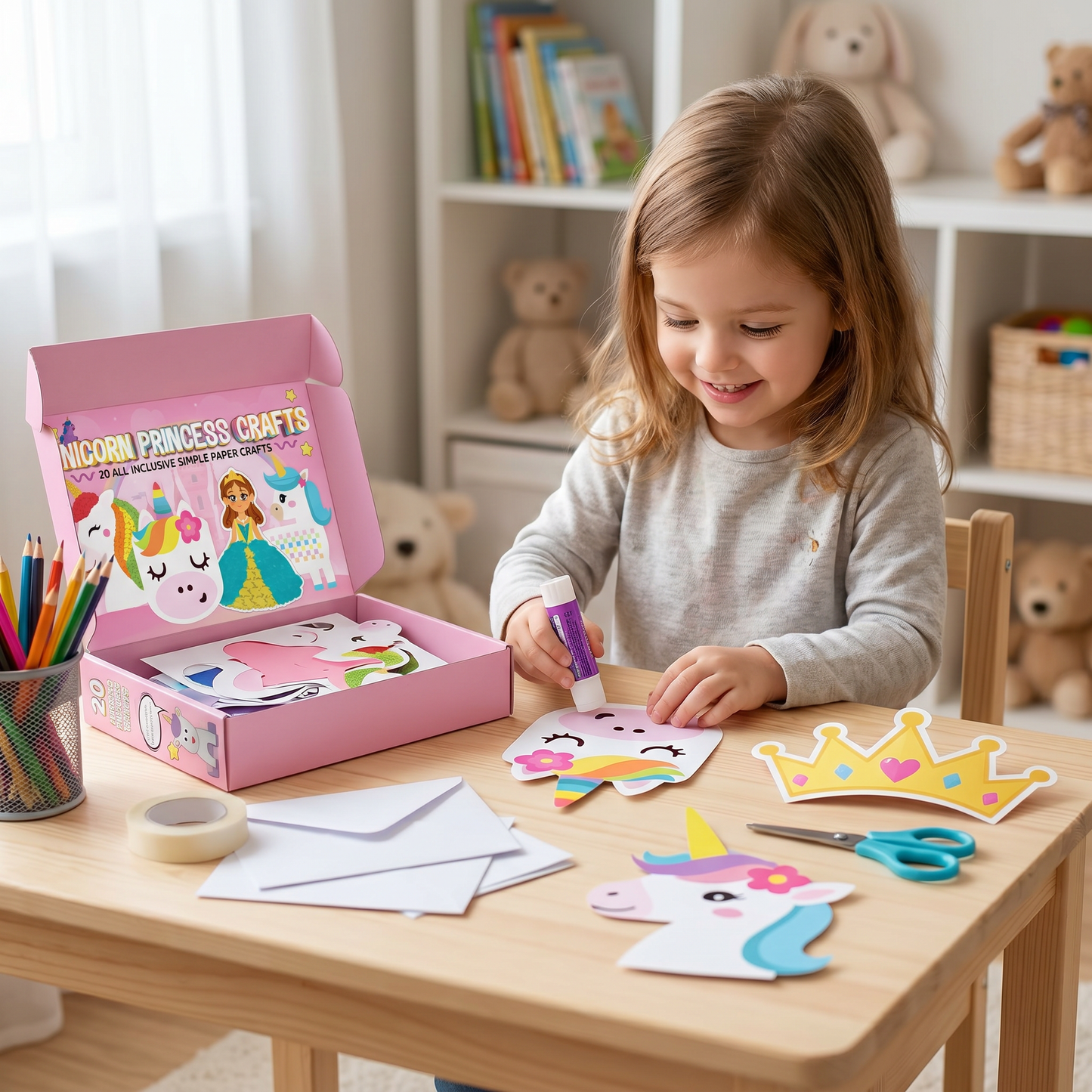 Kinder-Papierbastelbox – 20 einfache DIY-Bastelprojekte für Kinder von 3–10 Jahren mit Klebestift, Klebeband und Umschlägen