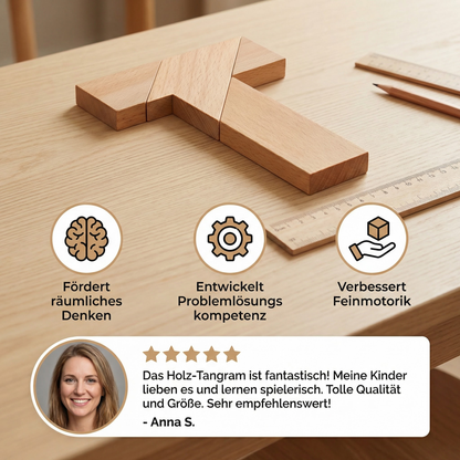 Holz-Tangram Puzzle – Montessori Geometrie- & Lernspiel für Kinder