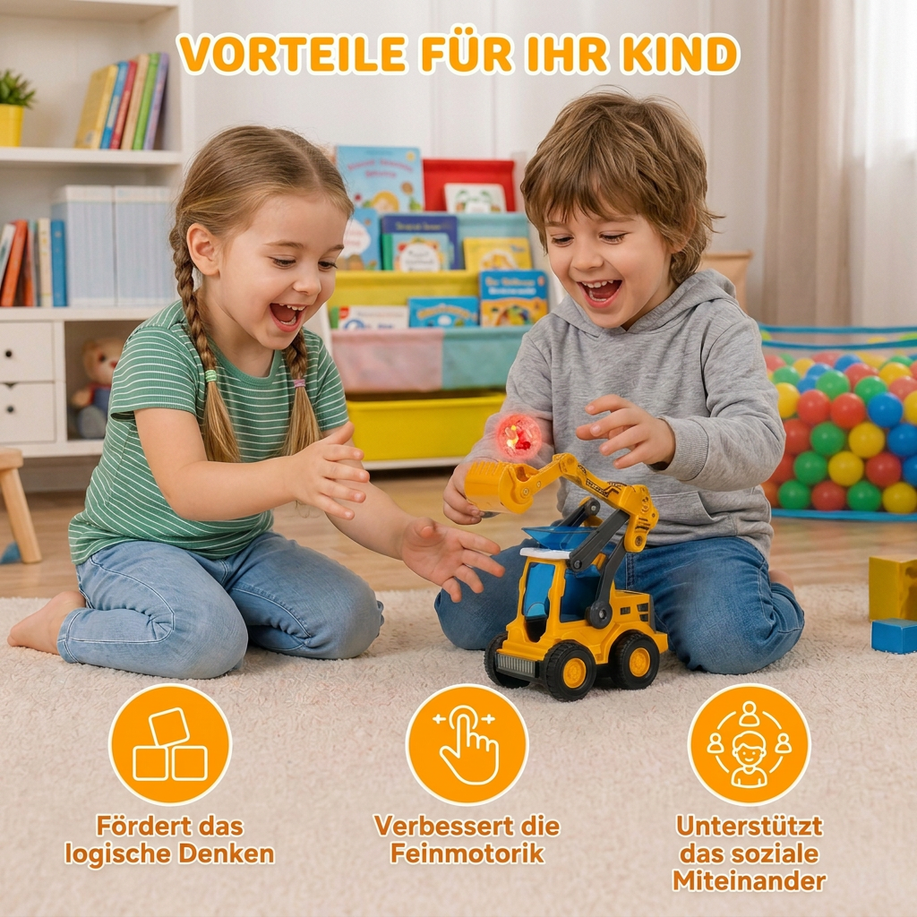 Interaktiver leuchtender Baustellen-Bulldozer mit Ballwerfer für Kinder
