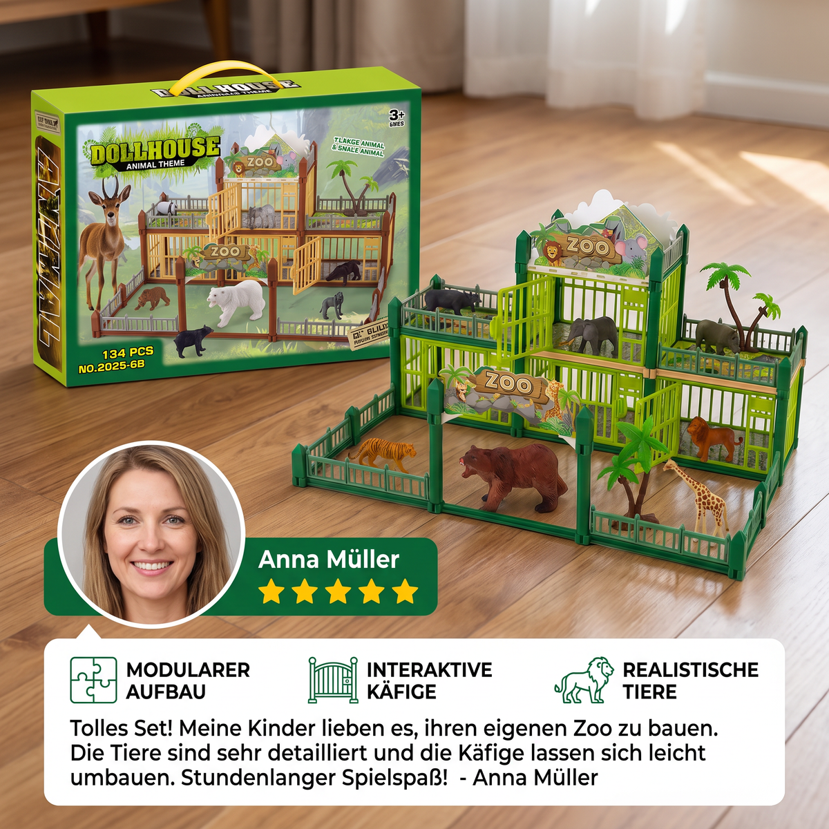 Modulares Zoo-Spielset zum Selbstbauen mit Tierfiguren & interaktiven Gehegen