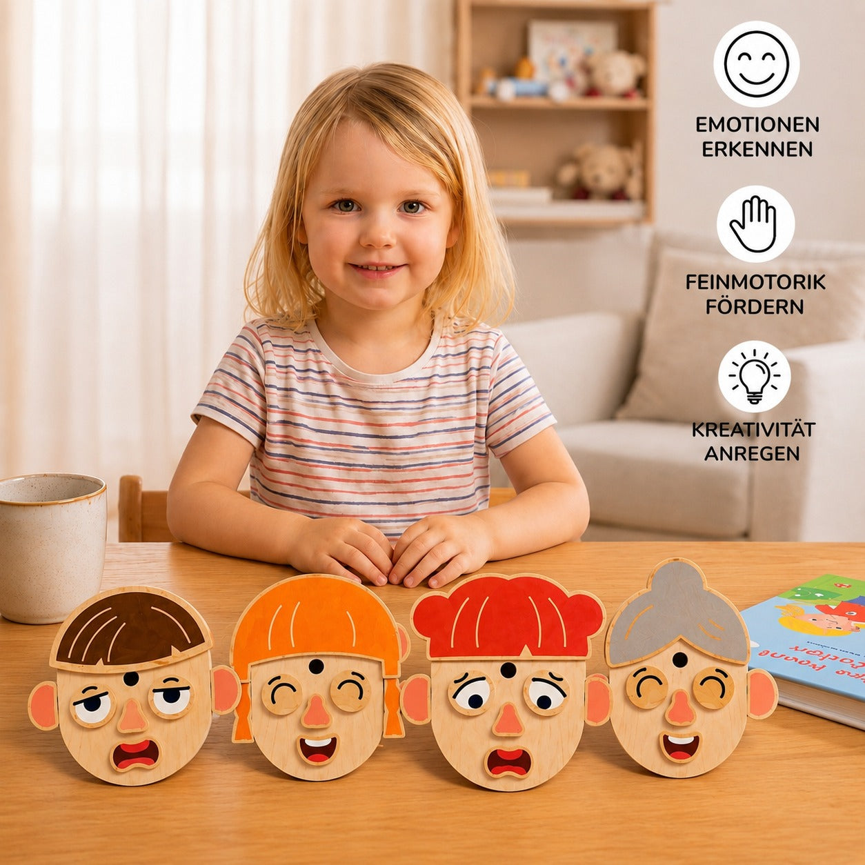 Holz-Lernspielzeug für Gesichtsausdrücke & Emotionen für Kinder