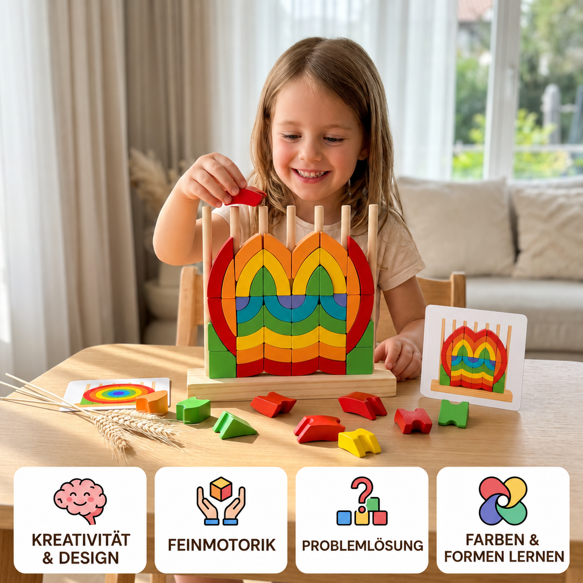 Montessori Holz-Regenbogen Stapel- & Zuordnungspuzzle