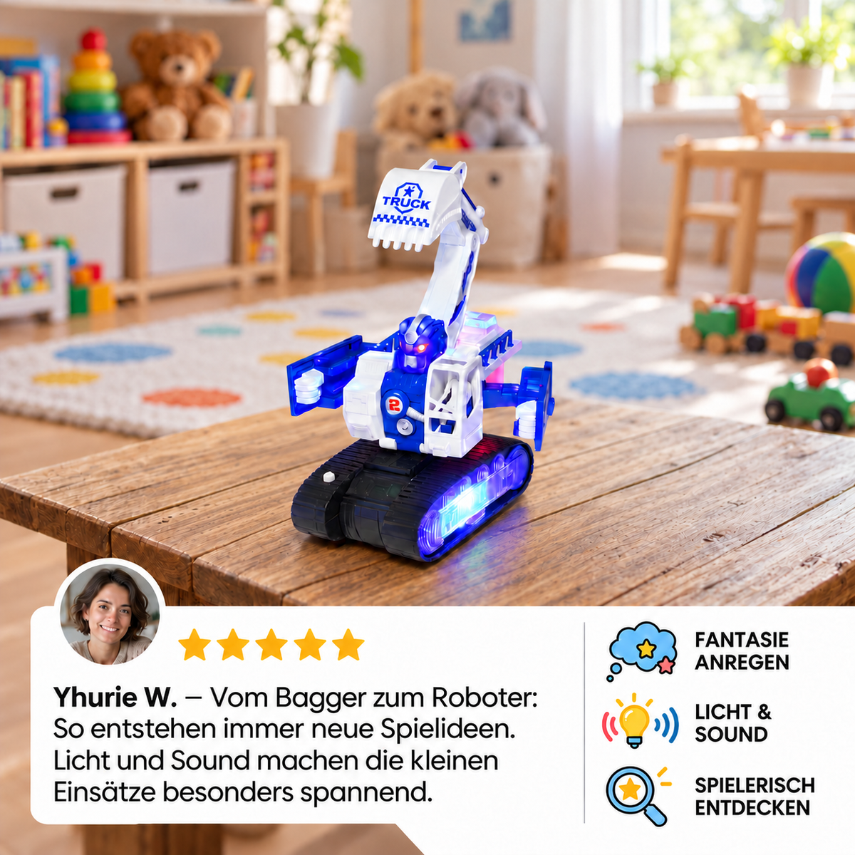 Transformierender Polizei-Roboter-Bagger mit Licht & Sound
