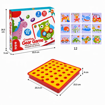 Kreative Zahnrad-Puzzle-Reisebox mit Aktivitätskarten für Kinder