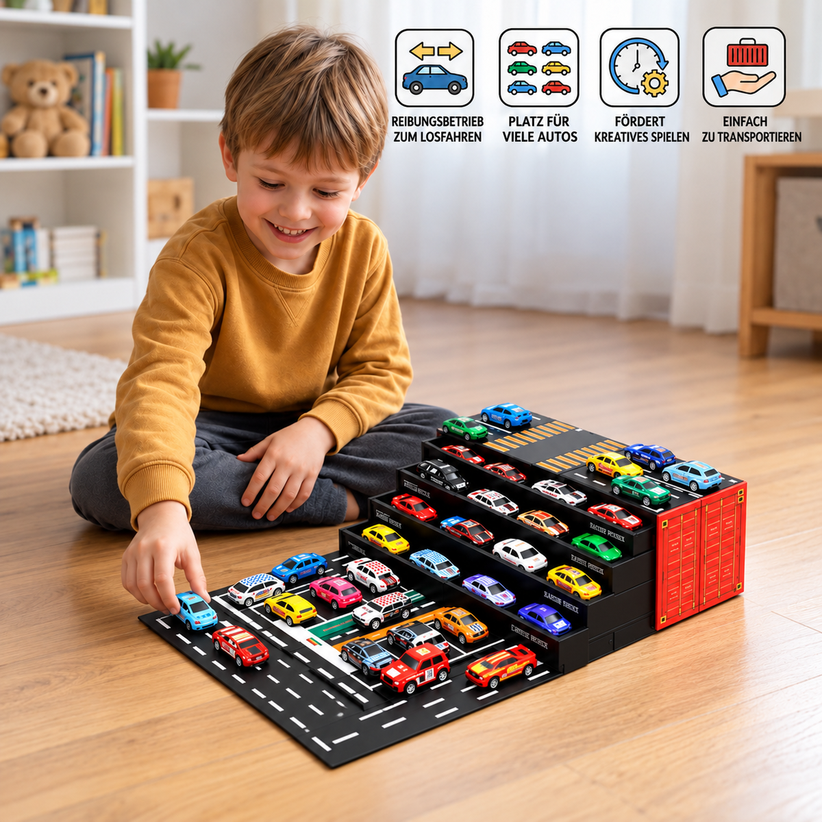 48-teiliges Mini-Druckguss-Rückziehauto-Set mit Aufbewahrungsbox