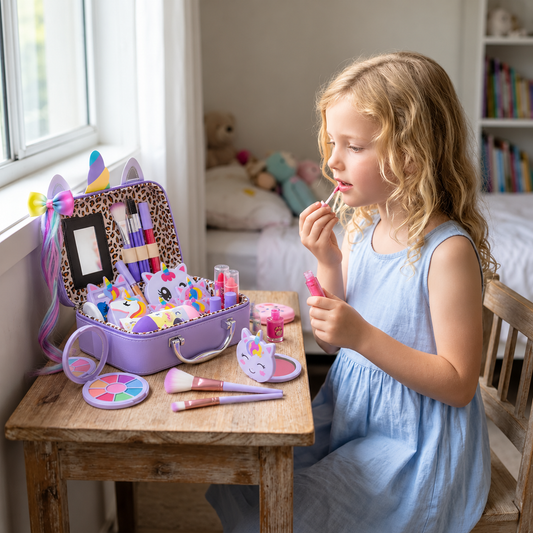 Umweltfreundliches & leicht abwaschbares Prinzessinnen-Make-up-Set für Kinder mit Kosmetiktasche