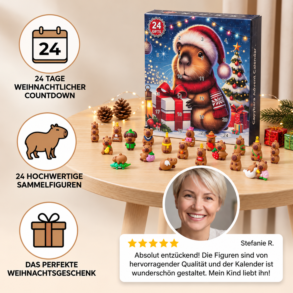 24-Tage-Capybara-Weihnachts-Adventskalender – 24 niedliche Mini-Figuren