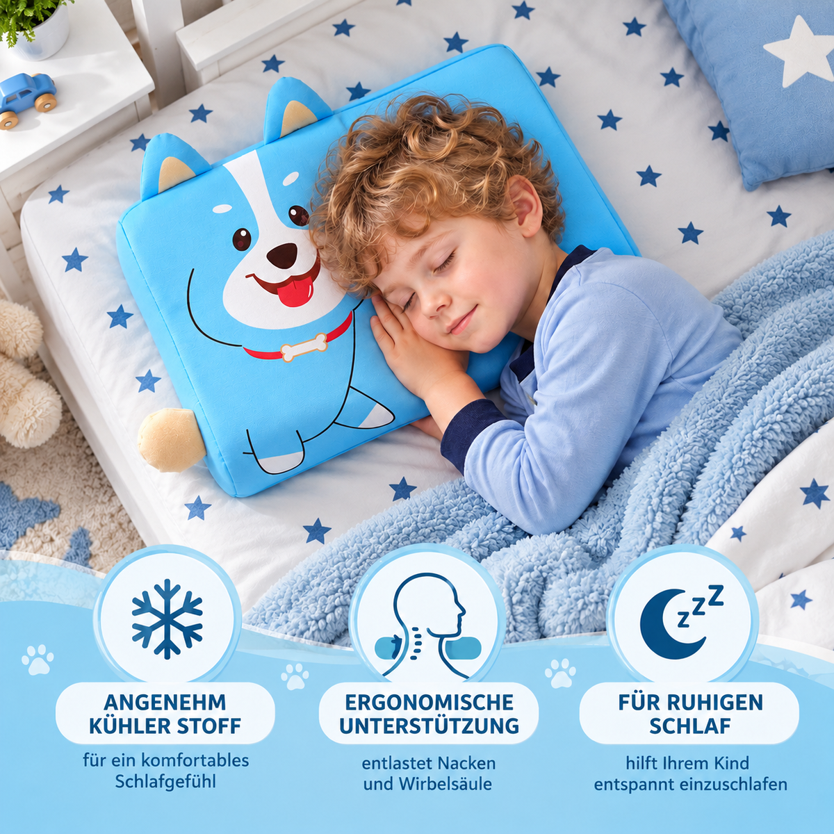 Beruhigendes ergonomisches Kinderkissen mit Tiermotiv-Kissenbezug